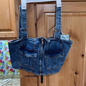 Love Trends Denim Top With Zipper And Pockets